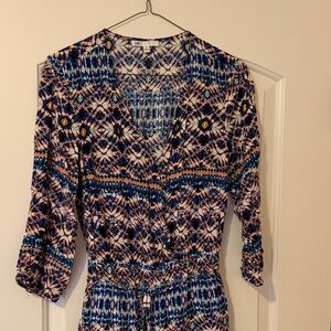 DR2 Navy, Pink & Cream Patterned V-Neck Romper